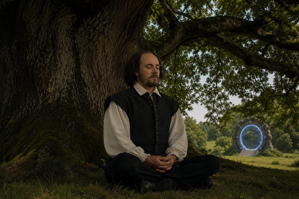 Person meditating under a tree in the park